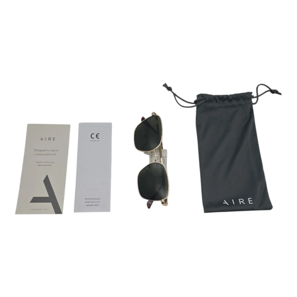 AIRE Spiral Sunglasses NWT Gold Frame Large Fit Protective Pouch Retail